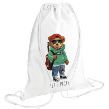 Let's Party Bear, Τσάντα πλάτης πουγκί GYMBAG λευκή (28x40cm)