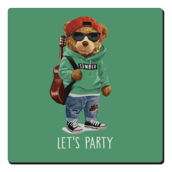 Let's Party Bear, Τετράγωνο μαγνητάκι ξύλινο 6x6cm