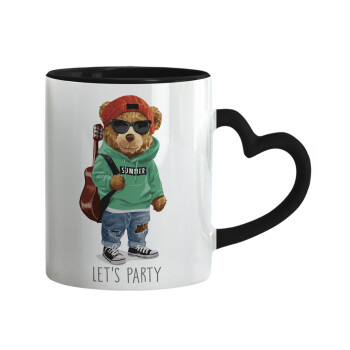 Let's Party Bear, Mug heart black handle, ceramic, 330ml