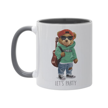 Let's Party Bear, Κούπα χρωματιστή γκρι, κεραμική, 330ml