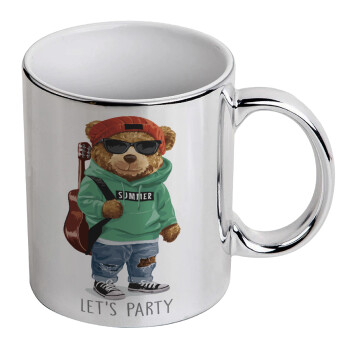 Let's Party Bear, Mug ceramic, silver mirror, 330ml