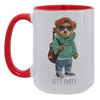Let's Party Bear, Κούπα Mega 15oz, κεραμική Κόκκινη, 450ml