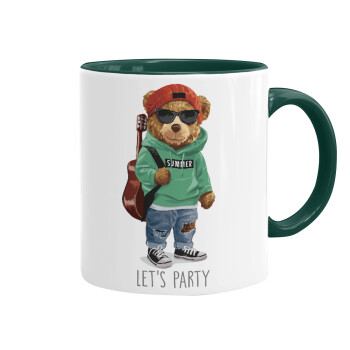 Let's Party Bear, Κούπα χρωματιστή πράσινη, κεραμική, 330ml
