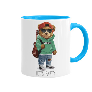 Let's Party Bear, Κούπα χρωματιστή γαλάζια, κεραμική, 330ml