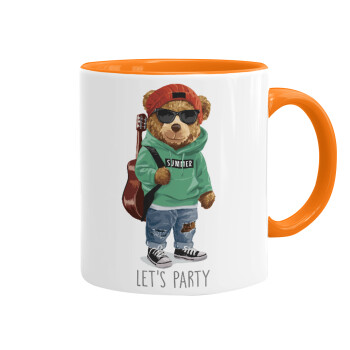 Let's Party Bear, Κούπα χρωματιστή πορτοκαλί, κεραμική, 330ml
