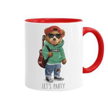 Let's Party Bear, Κούπα χρωματιστή κόκκινη, κεραμική, 330ml