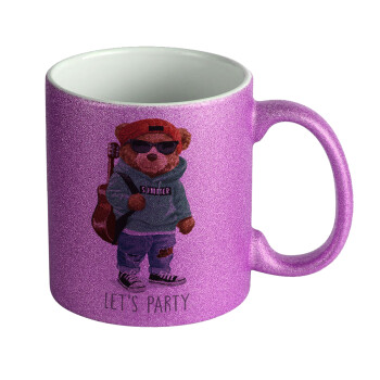 Let's Party Bear, Κούπα Μωβ Glitter που γυαλίζει, κεραμική, 330ml