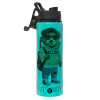 Metallic water bottle with safety lid, 850ml aluminum
