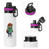 Metallic water bottle with safety lid, 850ml aluminum