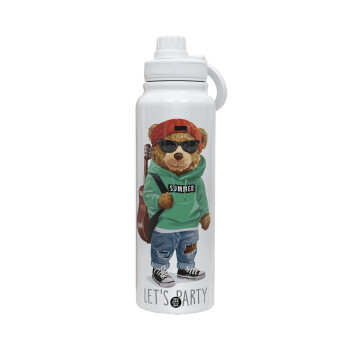 Let's Party Bear, 1L Stainless Steel Thermal Bottle with Phone Holder & Double Wall Insulation