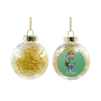 Let's Party Bear, Χριστουγεννιάτικη μπάλα δένδρου διάφανη με χρυσό γέμισμα 8cm