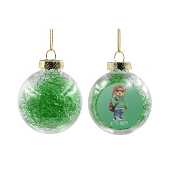 Let's Party Bear, Χριστουγεννιάτικη μπάλα δένδρου διάφανη με πράσινο γέμισμα 8cm