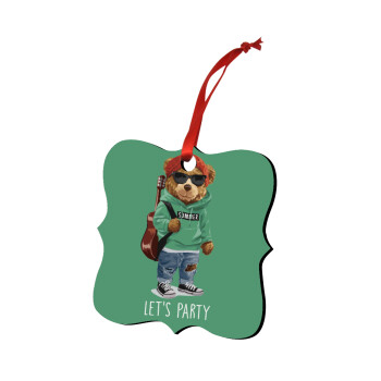 Let's Party Bear, Χριστουγεννιάτικο στολίδι polygon ξύλινο 7.5cm