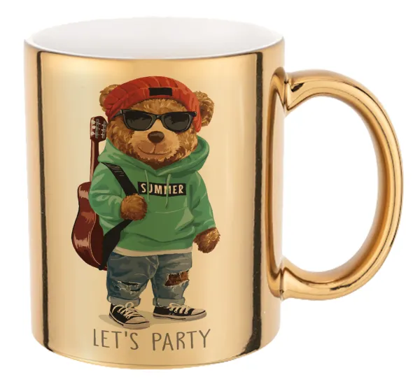 Let's Party Bear — Κούπα κεραμική, χρυσή καθρέπτης, 330ml