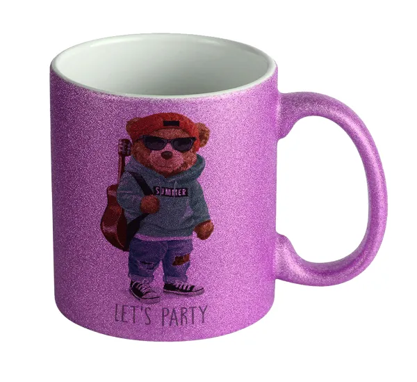 Let's Party Bear — Κούπα Μωβ Glitter που γυαλίζει, κεραμική, 330ml