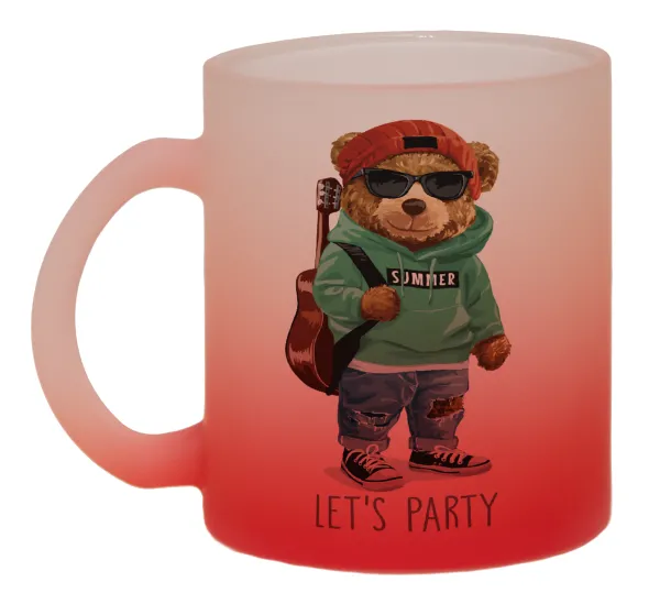 Let's Party Bear — Κούπα γυάλινη δίχρωμη με βάση το κόκκινο ματ, 330ml