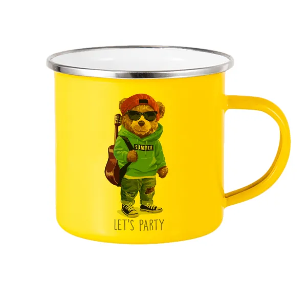 Let's Party Bear — Yellow Enamel Metallic Cup 360ml