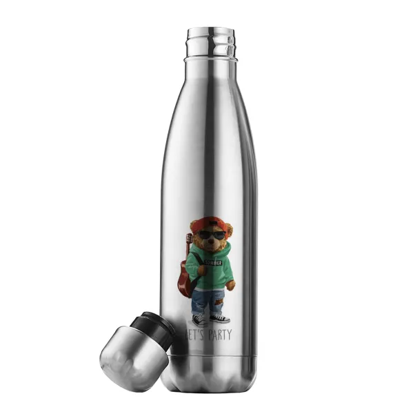 Let's Party Bear — Μεταλλικό παγούρι θερμός Inox (Stainless steel), διπλού τοιχώματος, 500ml