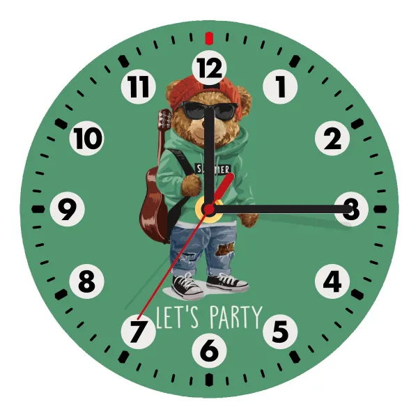 Let's Party Bear — Wooden wall clock (20cm)