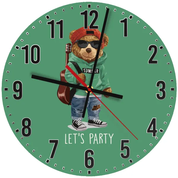 Let's Party Bear — Ρολόι τοίχου ξύλινο 30cm