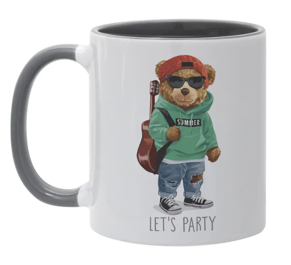 Let's Party Bear — Κούπα χρωματιστή γκρι, κεραμική, 330ml