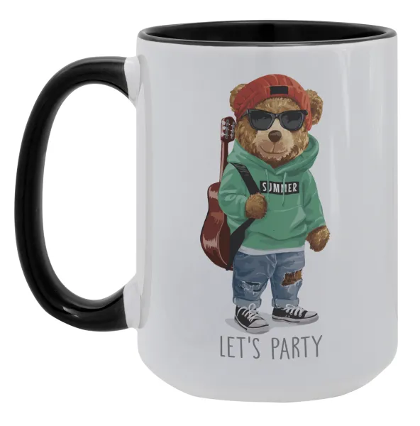 Let's Party Bear — Mega mug 15oz, black ceramic, 450ml