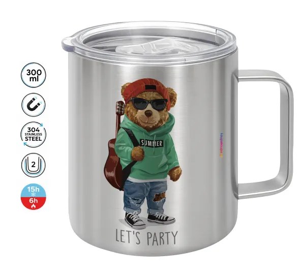 Let's Party Bear — Double-walled stainless steel mug 300ml with temperature-retaining lid