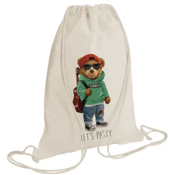 Let's Party Bear, Backpack bag GYMBAG natural (28x40cm)