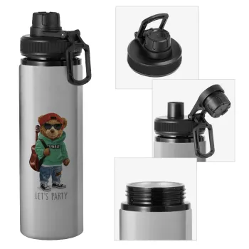 Let's Party Bear, Metallic water bottle with safety cap, 850ml aluminum