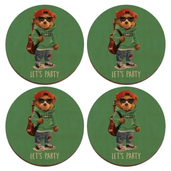 Let's Party Bear, ΣΕΤ x4 Σουβέρ ξύλινα στρογγυλά plywood (9cm)