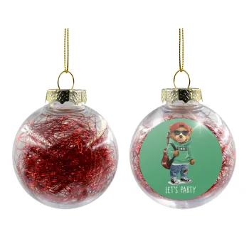 Let's Party Bear, Transparent Christmas tree ball ornament with red filling 8cm