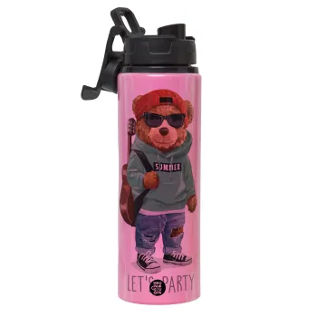 Let's Party Bear, Μεταλλικό παγούρι νερού με καπάκι ασφαλείας, αλουμινίου 850ml