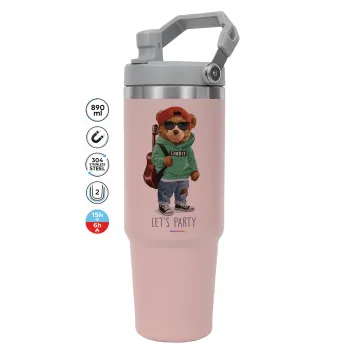 Let's Party Bear, ΡΟΖ χρώματος Θερμός Ανοξείδωτο 890ml (30oz) με χερούλι