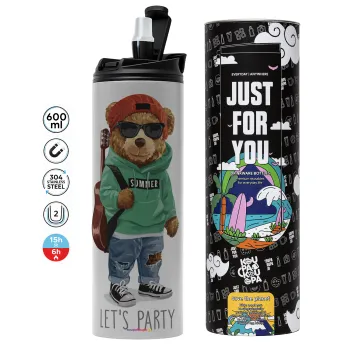 Let's Party Bear, Tumbler ποτήρι θερμό ΓΚΡΙ από ανοξείδωτο ατσάλι 600ml