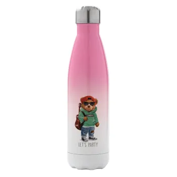 Let's Party Bear, Metal mug thermos Pink/White (Stainless steel), double wall, 500ml