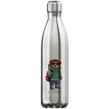 Let's Party Bear, Μεταλλικό παγούρι θερμός Inox (Stainless steel), διπλού τοιχώματος, 750ml