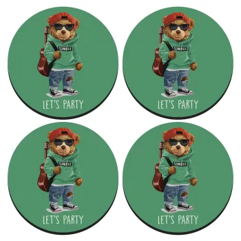 Let's Party Bear, ΣΕΤ 4 Σουβέρ ξύλινα στρογγυλά (9cm)