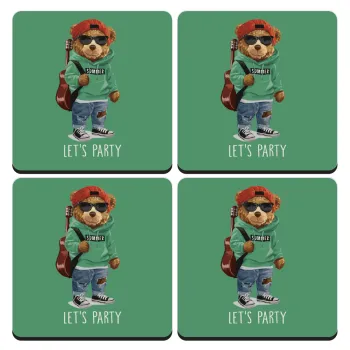 Let's Party Bear, ΣΕΤ 4 Σουβέρ ξύλινα τετράγωνα (9cm)