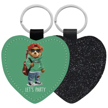 Let's Party Bear, Μπρελόκ PU δερμάτινο glitter καρδιά ΜΑΥΡΟ