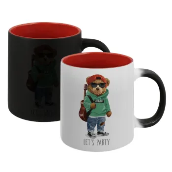 Let's Party Bear, Κούπα Μαγική εσωτερικό κόκκινο, κεραμική, 330ml που αλλάζει χρώμα με το ζεστό ρόφημα