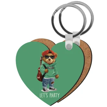 Let's Party Bear, Μπρελόκ Ξύλινο καρδιά MDF