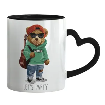Let's Party Bear, Κούπα καρδιά χερούλι μαύρη, κεραμική, 330ml