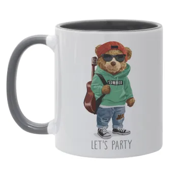 Let's Party Bear, Κούπα χρωματιστή γκρι, κεραμική, 330ml