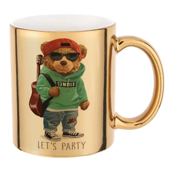 Let's Party Bear, Mug ceramic, gold mirror, 330ml