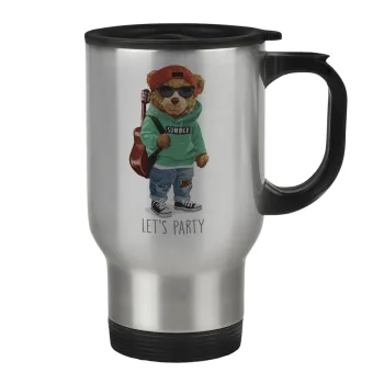 Let's Party Bear, Stainless steel travel mug with lid, double wall 450ml