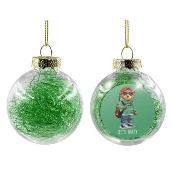 Let's Party Bear, Transparent Christmas tree ball ornament with green filling 8cm