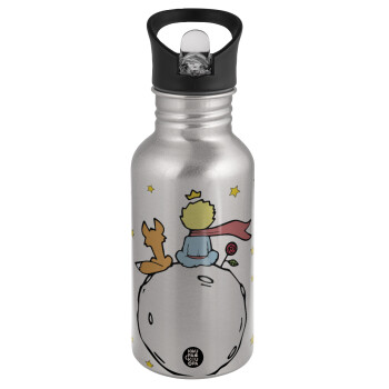 Little prince, Water bottle Silver with straw, stainless steel 500ml