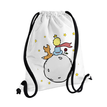 Little prince, Τσάντα πλάτης πουγκί GYMBAG λευκή, με τσέπη (40x48cm) & χονδρά κορδόνια