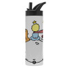 Metallic thermos bottle with straw & handle, stainless steel (Stainless steel 304), double-walled, 600ml.