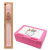 Easter Set, children's snack container PINK & scented flat Easter candle (30cm) (PINK)